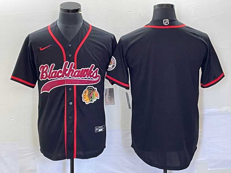 Mens Chicago Blackhawks Blank Black Cool Base Stitched Baseball Jersey
